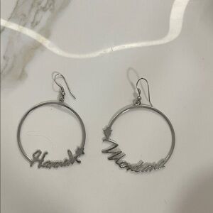 Disney Silver Hoop Name Earrings with Star Accents